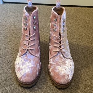 Pink velvet dress boots
